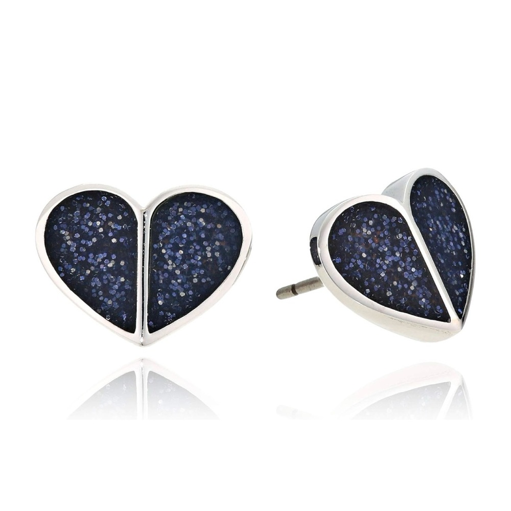 kate spade Heritage Spade Glitter Heart navy and silver stud earrings